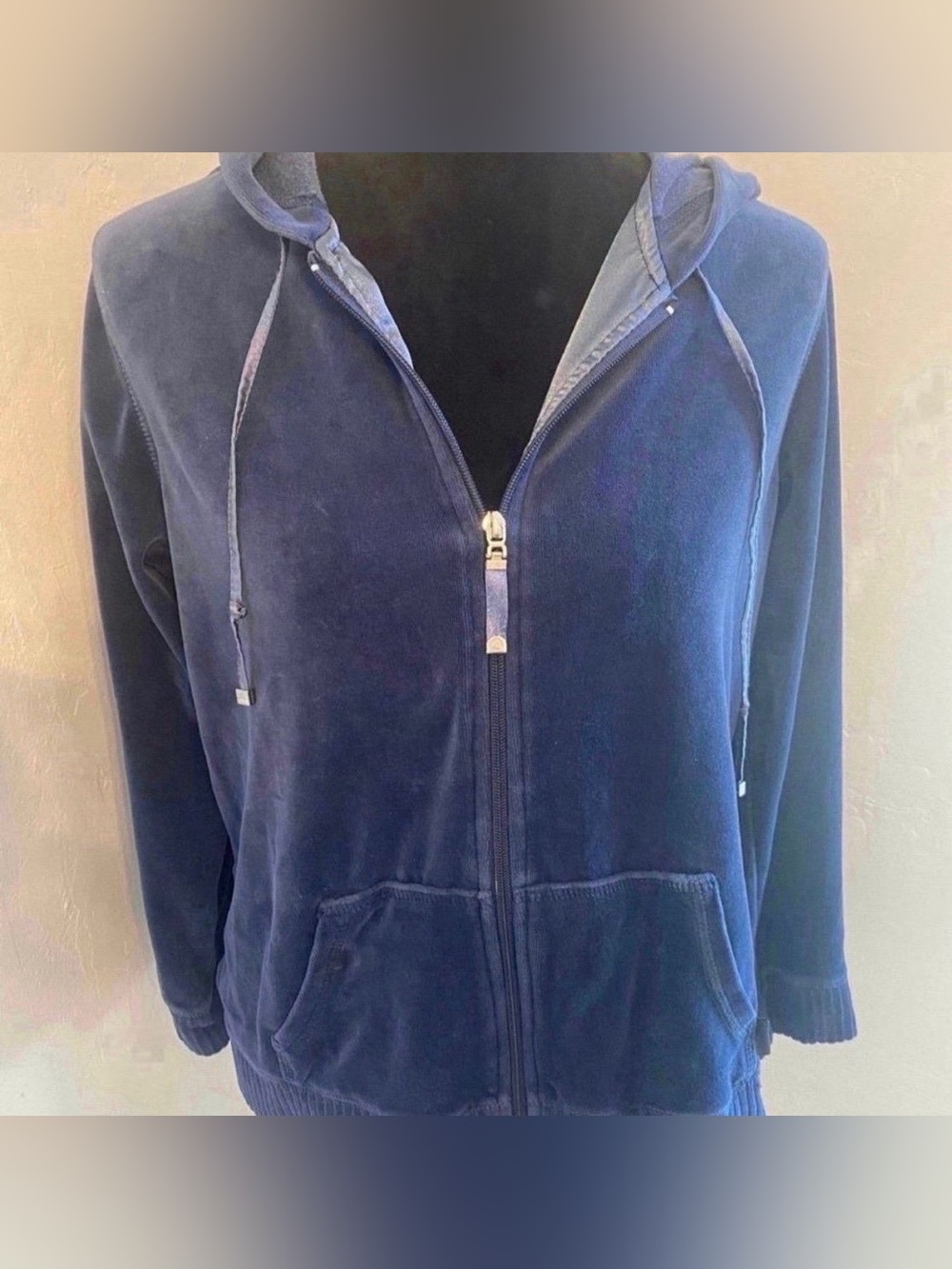 Women’s Jumpsuit Velour Zip-Up Hoodie Jacket - Navy (Size M)